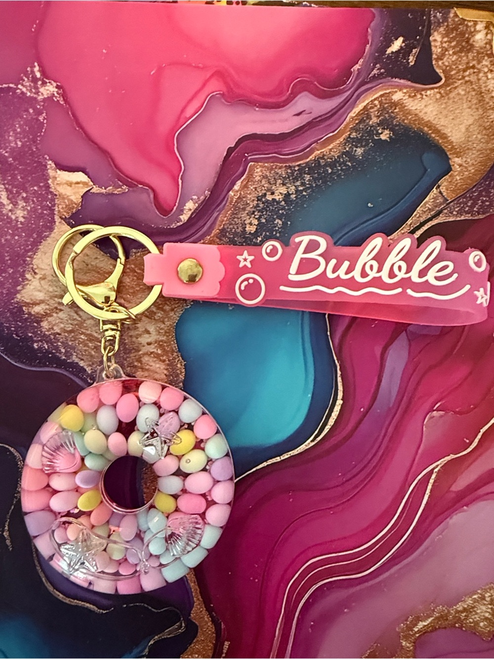 Bubble Pink Donut Key & Card Holder Charm
